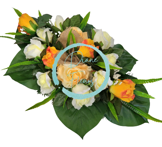 Composizione funebre in cemento con rose artificiali esclusive e accessori 55 cm x 28 cm x 16 cm AS479