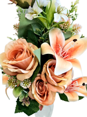 Buchet artificial exclusiv Trandafiri, Crini și accesorii x13 54cm x 30cm portocaliu