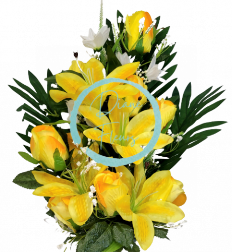 Artificial Roses and Lilies Bouquet x18 62cm Yellow