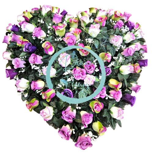 Smútočný veniec "Srdce" z umelých ruží 80cm x 80cm mix farieb