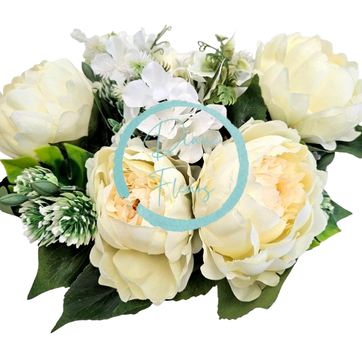 Pivoňky Peonie & Hortenzie kytice 46cm umělá krémová