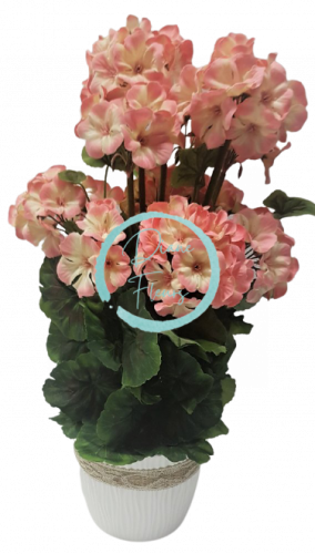 Sztuczna Pelargonia w doniczce 25cm x wys. 49cm różowa, ciężka kompozycja