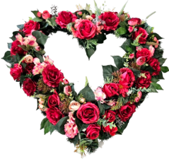 Artificial Wreath Heart Shaped with Roses, Ranunculus, Thistle and accessories 70cm x 70cm