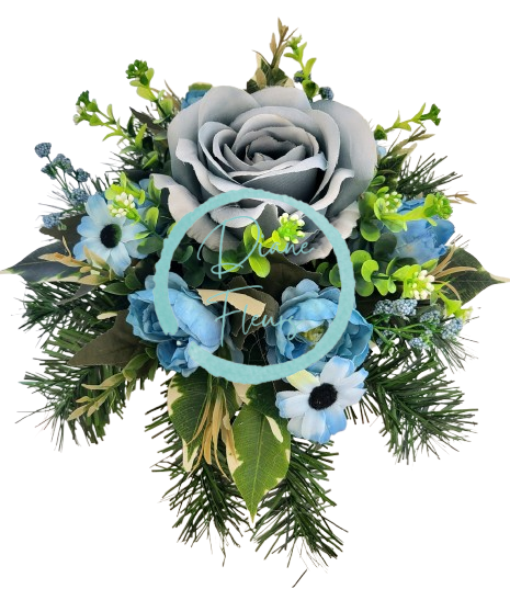 Sympathy arrangement made of artificial Peonies, Roses and Accessories Ø 30cm x 18cm