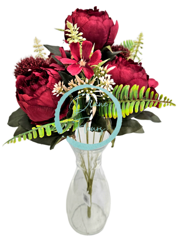 Luxusná kytica Pivonky, Bodliak, Hortenzia 48cm umelá červená