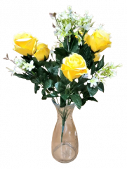 Ruža kytica x12 47cm žltá umelá