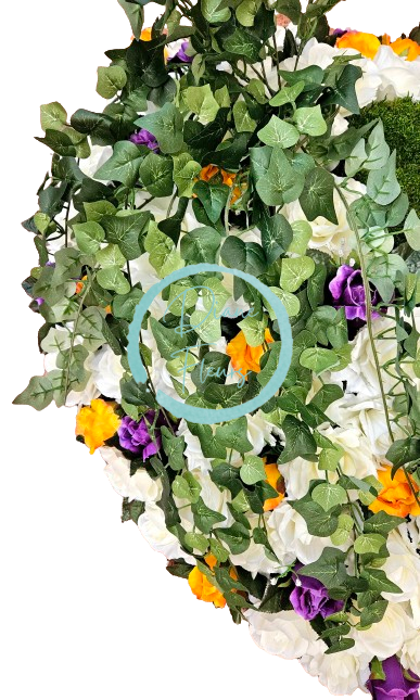 Temetési koszorú "szív" rózsák és mohaszívvel 80cm x 80cm