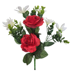 Šopek vrtnic in evkaliptusa rdeče, belo 35cm umetno najboljša cena