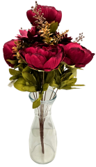 Exclusive Pivoňky a Slunečnice kytice 50cm umělá červená