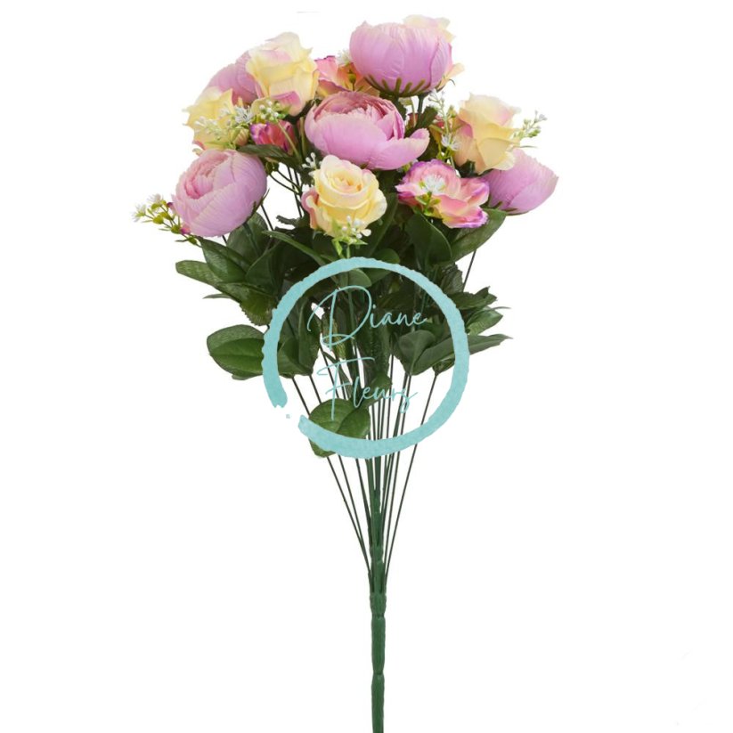 Exclusive Ruže, Anemone, Pivonky Peonie kytica x18 60cm fialová, žltá umelá