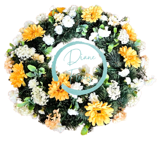 Заровен венец от бор, ексклузивни гербери, хортензия, малки цветя и аксесоари, 65 см AS1032