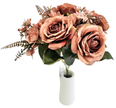 Ruža kytica s prízdobami 42cm umelá hnedá
