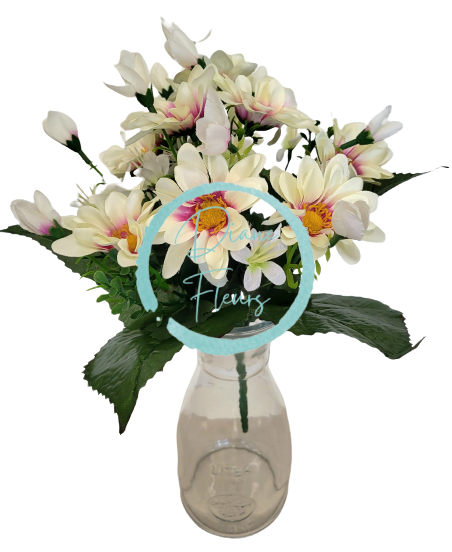 Margarétky kytica x10 32cm krémová, fialová umelá