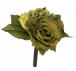 Ruža & Hortenzia kytica zelená 26cm umelá