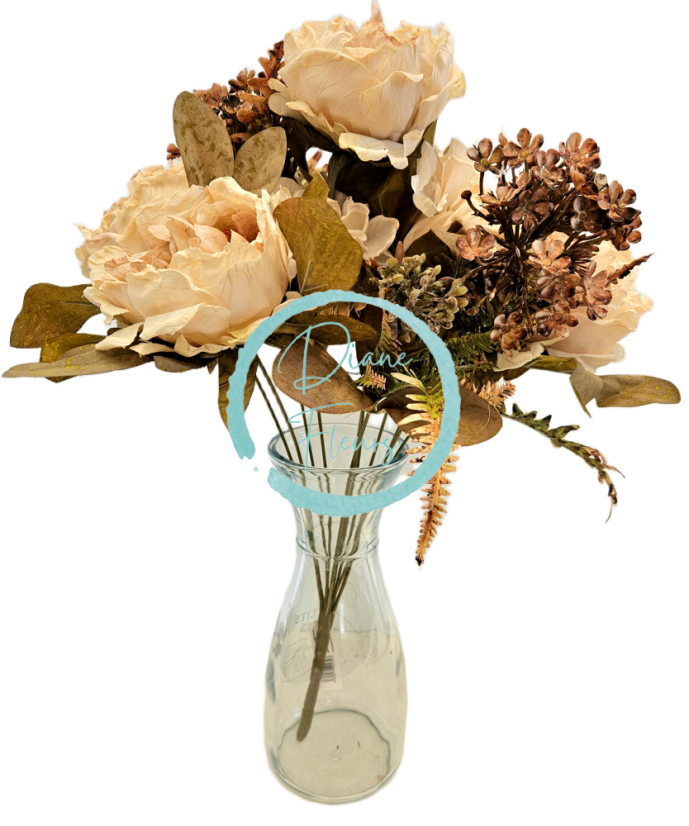 Изкуствен букет от божури, хортензии и аксесоари 48 см прасковен