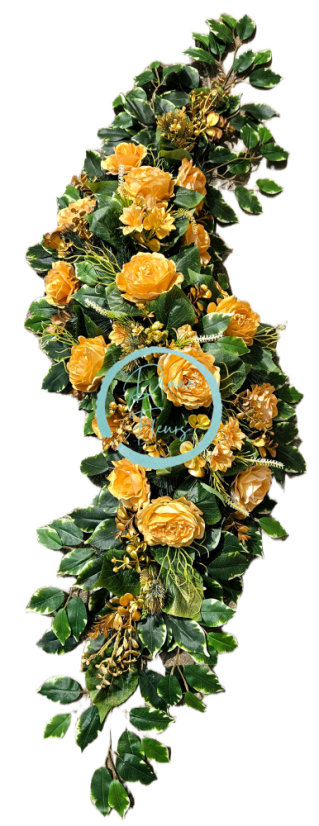 Погребален венец, изкуствени рози, божури и аксесоари, 150 см x 50 см AS1066 лакиран