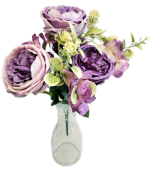 Mesterséges csokor bazsarózsa, hortenzia és kiegészítők 42cm lila