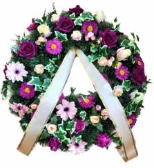 Coroană artificială de pin de lux Decorată exclusiv cu trandafiri, gerbere, bujori, iederă și accesorii 80cm