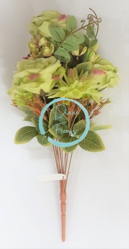 Kytice Chryzantéma & Růže & Astra "12" 50cm zelená umělá