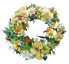 Luxuriöser Weidenkranz geschmückt mit Künstliche Gänseblümchen, Hortensien und Alstroemeria Ø 35cm