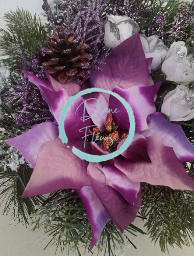 Aranjament de Crăciun pentru cimitir de poinsettias artificiale, trandafiri și accesorii Ø 25cm x 25cm