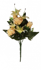 Rózsa és liliom csokor "8" őszibarack és zöld 47cm művirág