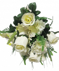 Rózsa, Alstromerie és szegfű x18 csokor fehér 50cm művirág