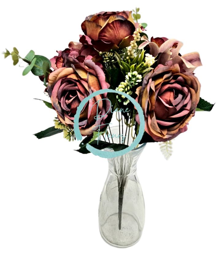 Bukiet sztuczny Piwonie, Lilie, Hortensje i dodatki 46cm brązowy