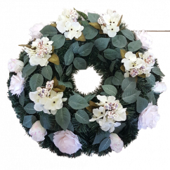 Künstliche Kranz mit Rosen, Hortensien und Zubehör Ø 60cm Creme, Hellrosa
