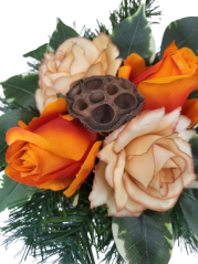 Trauergesteck aus künstliche Rosen und Zubehör 25cm x 15cm