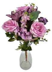 Buket ruža i hortenzija i ljiljana ljubičasta 47cm umjetna