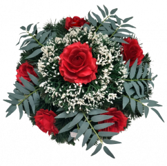 Smuteční věnec "kruh" umělé růže, gypsophila a doplňky Ø 40cm