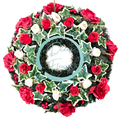 Corona funebre di rose e peonie artificiali 60 cm AS903