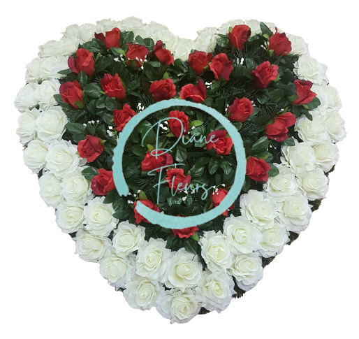 Wianek żałobny "Serce" wykonany ze sztucznych róż 80cm x 80cm czerwono-kremowy