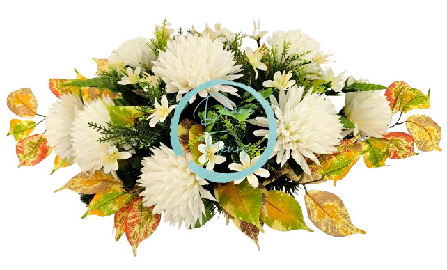 Sympathy arrangement made of artificial Chrysanthemums and Accessories 60cm x 30cm x 28cm