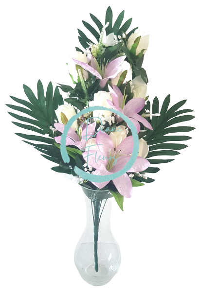 Ruža & Lalia kytica x18 fialová, biela 62cm umelá