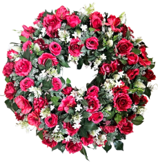 Luxury Artificial Pine Wreath Exclusive Roses, Small Blossoms, Thistle and Accessories 70cm