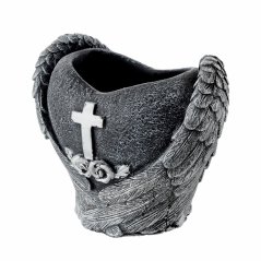 Doniczka dekoracyjna kamionkowa serce ze skrzydłami anioła o wymiarach 17cm x 11cm x 15cm
