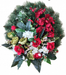 Pogrebni venec za Pine Exclusive Roses & gladioli & potonike & hortenzije & dodatki O 85cm