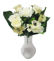 Künstliche Nelken, Rosen und Alstroemeria Strauß x13 35cm Creme