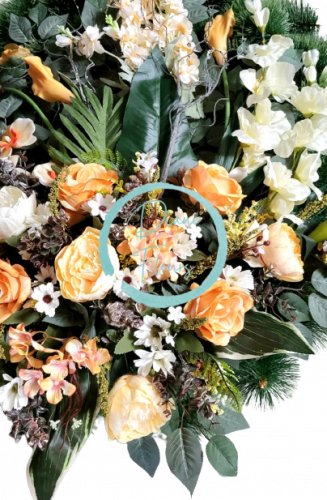 Luxusný smútočný veniec borovicový exclusive peonie pivonky, kaly, ruže, gladioly a doplnky Ø 95cm