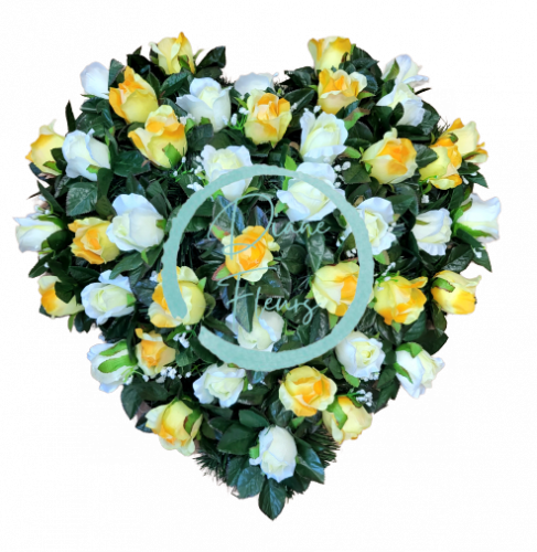 Pogrebni vijenac "Srce" od ruža 60cm x 60cm žuta, kremasta umjetni