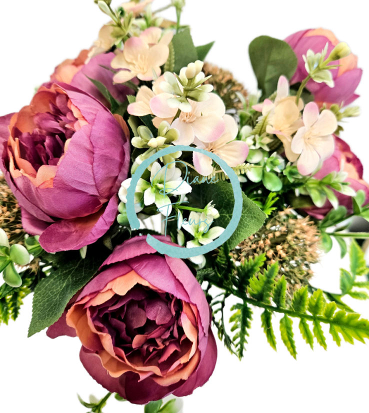 Umjetni buket božuri, čička, paprat i dodaci 50cm ljubičasta