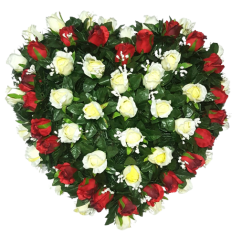 Artificial Wreath Heart Shaped with Roses 80cm x 80cm Red & Cream