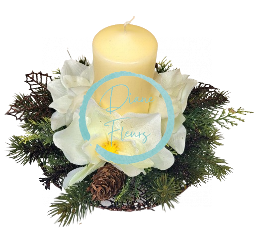 Vánoční kompozice se svíčkou a magnolií 23cm x 20cm