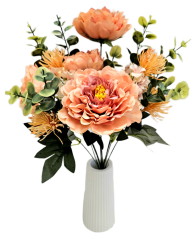 Artificial bouquet Peonies, Eucalyptus, Thistle and accessories 46cm Peach