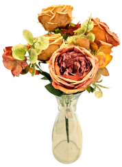 Изкуствен букет от божури, хортензии и аксесоари 42 см оранжево