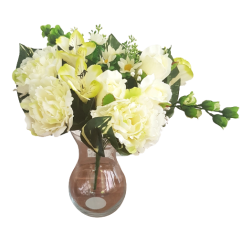 Peonia Pivonka & Alstroméria kytica krémová 38cm umelá