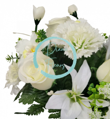 Artificial Roses, Carnations, Lilies and Orchids Bouquet x13 33cm Cream