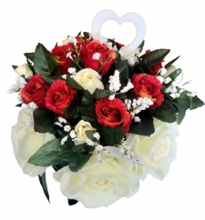 Umelé ruže so srdiečkom v kvetináči 28cm x 28cm